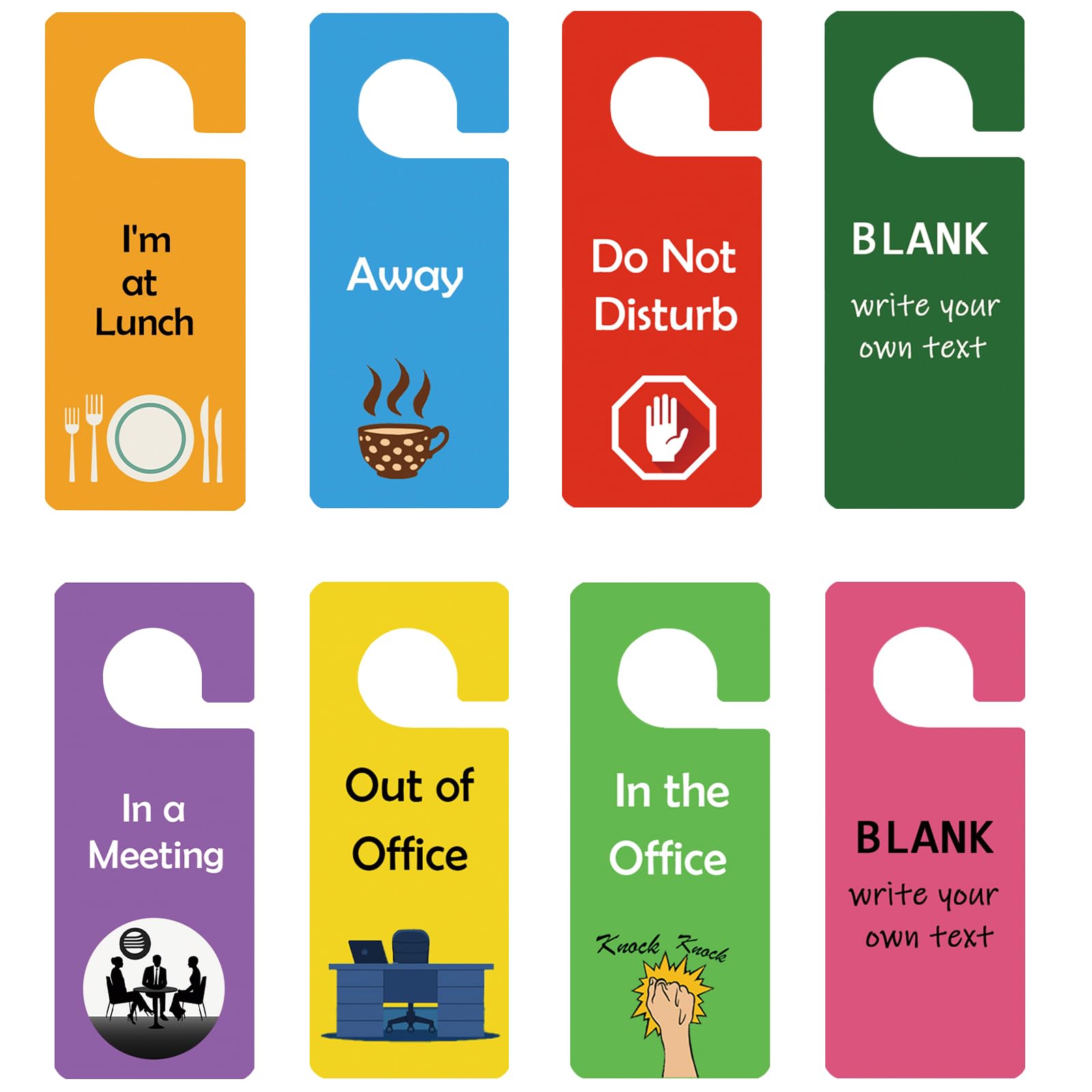 Do Not Disturb Sign, In a Meeting Sign, Out of Office Door Hanger Sign, In the Office Sign for Door, 8Pack Double Sided Office Door Tags- Ideal for Office, Home, Clinic, Hotel, Dorm, Online Class, School, Counselling Sessions.