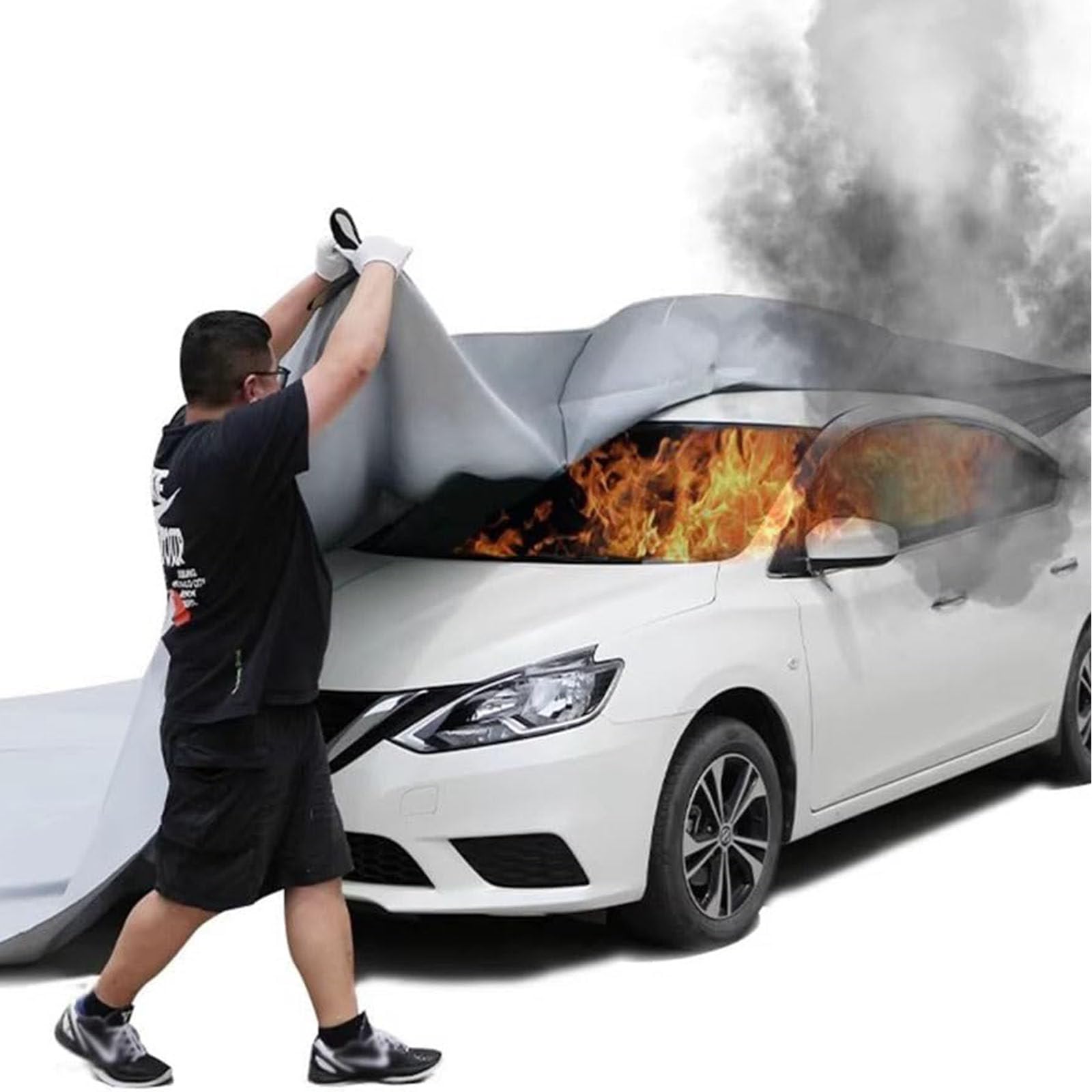 IEOWY Fire Blanket, Silicone Coated Fiberglass, Thermal Protection, Flame Retardant, Easy Use, for Electric Vehicles Gas Stations, 6x9m