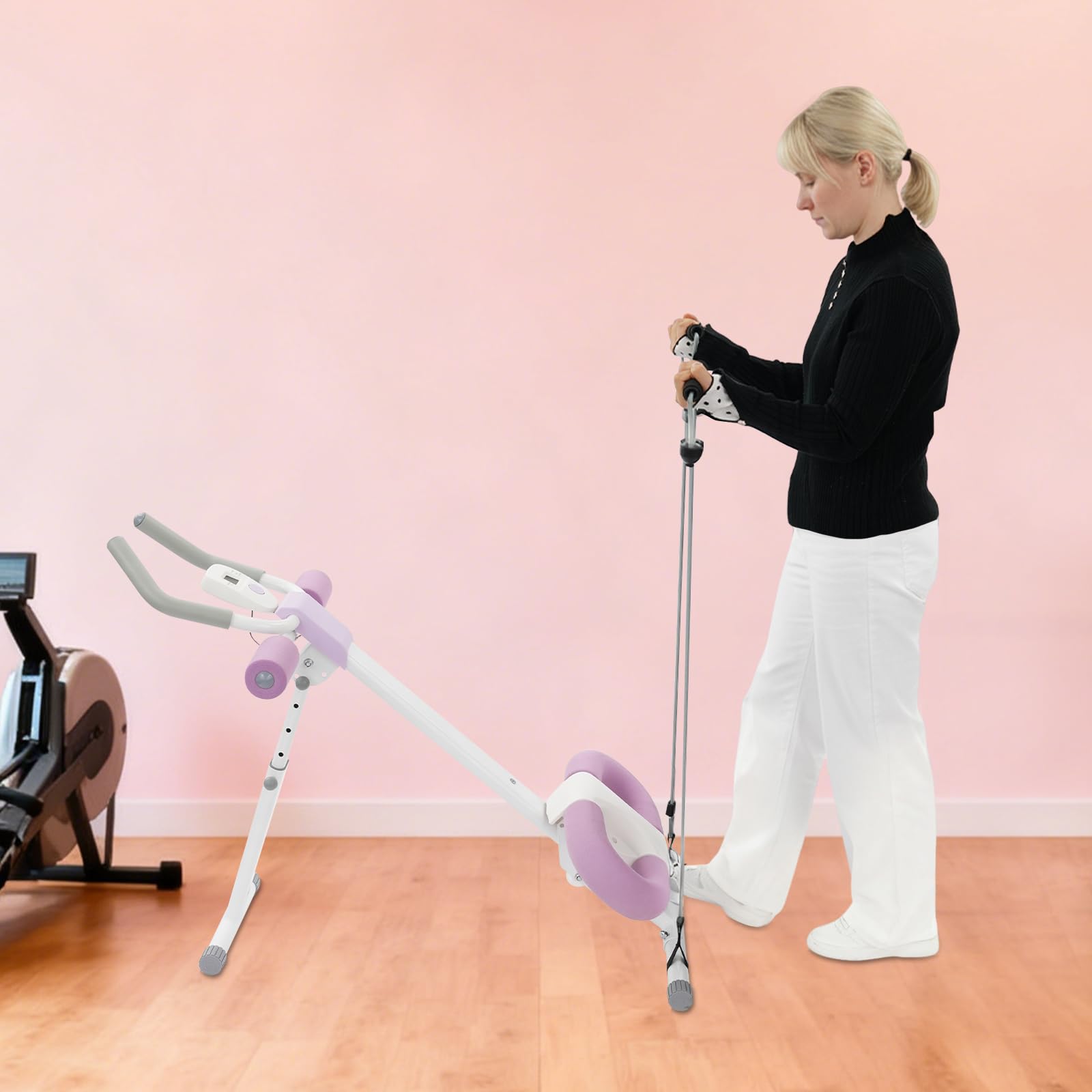 Entrenador abdominal para el hogar, máquina abdominal plegable, dispositivo de entrenamiento multifuncional para entrenamiento de cuerpo completo con monitor LCD, equipo de gimnasio en casa