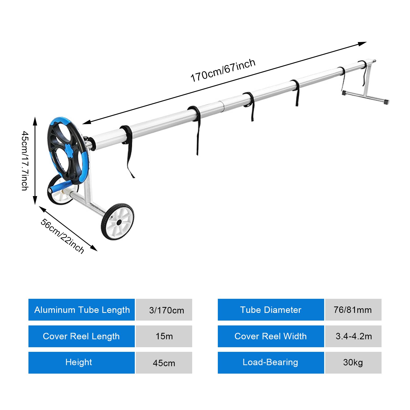 Carrete de cubierta de piscina, rodillo telescópico de aluminio con ruedas y manivela para piscinas enterradas, soporte de acero inoxidable