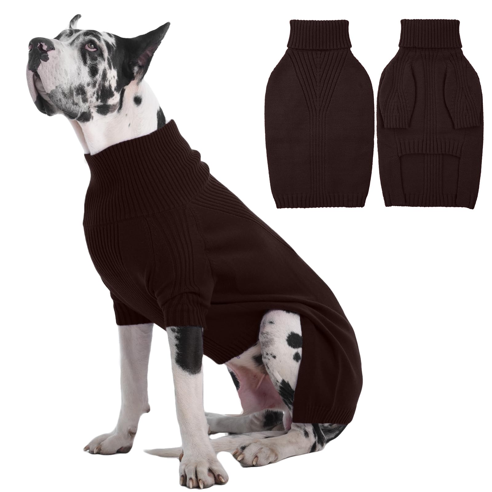 IECOii Felpe per cani, maglione da cane a collo di tartaruga per grandi cani ragazza ragazzo, maglia ad alto collo per indossare all'aperto al tempo freddo (-marrone, 4XL)