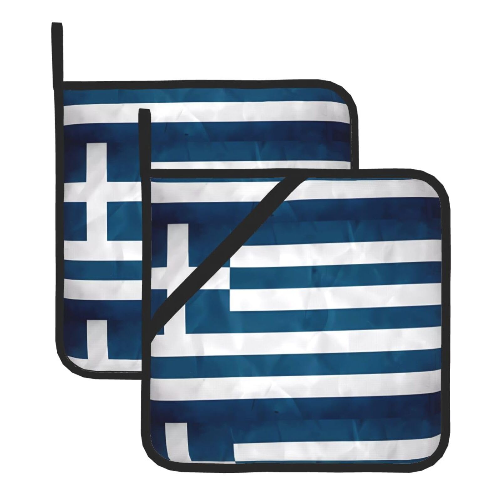 HJFCZH greek flag Prints Square Hot Pads for Kitchen Counter - Waterproof Pot Holders, Durable Heat Resistant Throw Layers for Serving, Oven & BBQ - 2 Pack