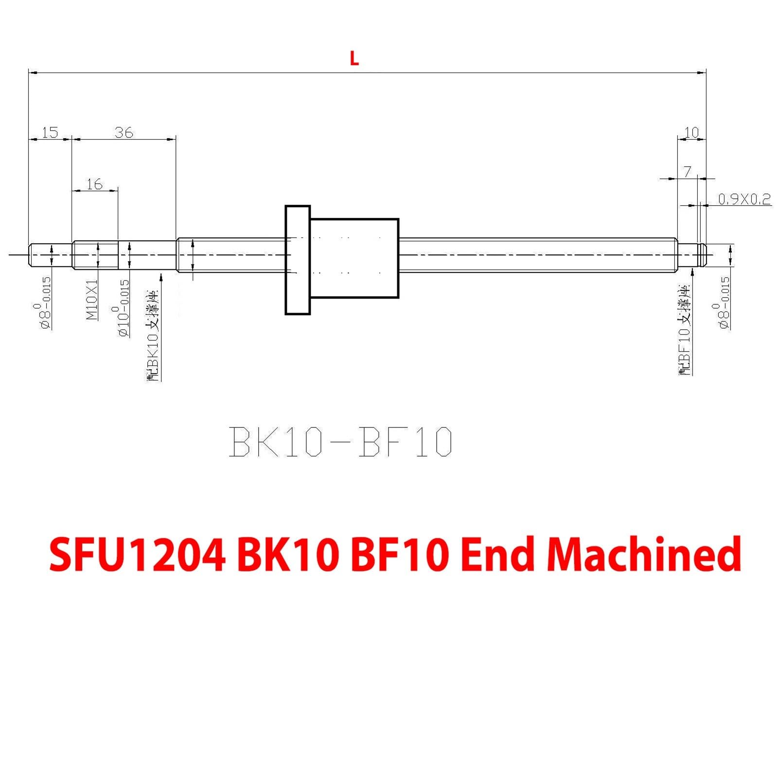 Zestaw śrub kulowych, SFU1204 Walcowana śruba kulowa z nakrętką kulową 1204-3 C7 BK10 BF10 Gwint prawy 200-700 mm(650mm)