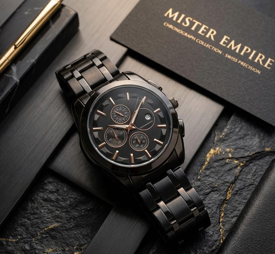 Image of Mister Empire Tessort Men's Analog Wrist Watch | Premium Black Dial Stainless Steel Strap Watch for Men | Quartz Movement | Stylish Casual & Formal | Watch Under 499