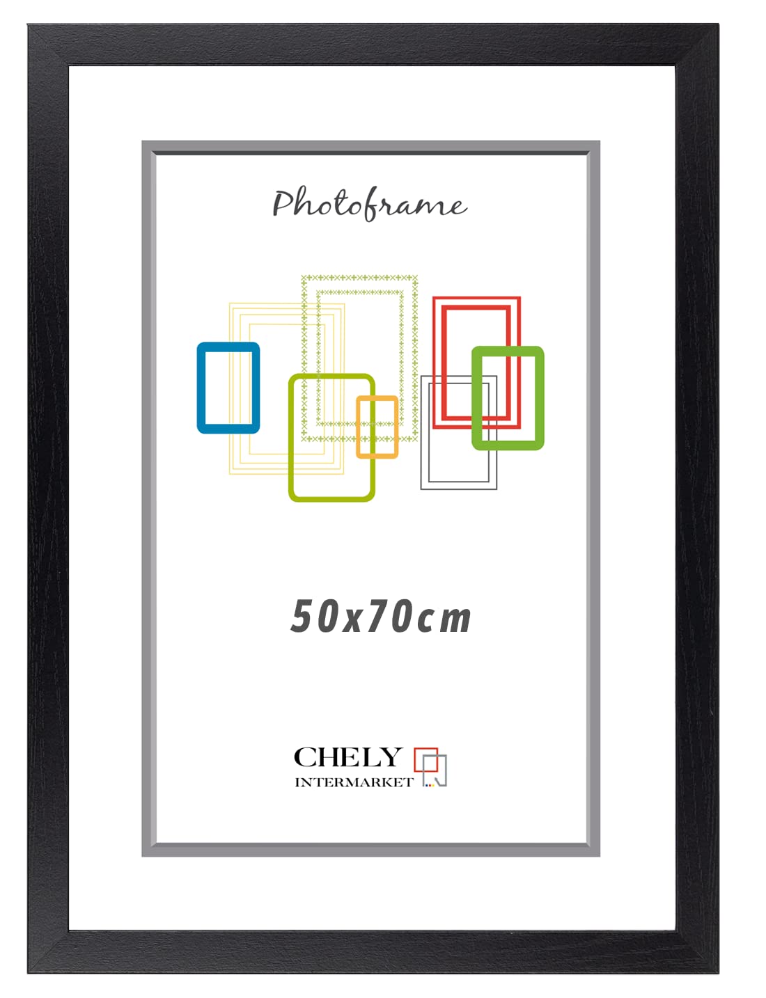 CHELY INTERMARKET Marco de Fotos 50x70 (Negro) MOD-254 Hecho de Madera, Ancho de moldura 2cm
