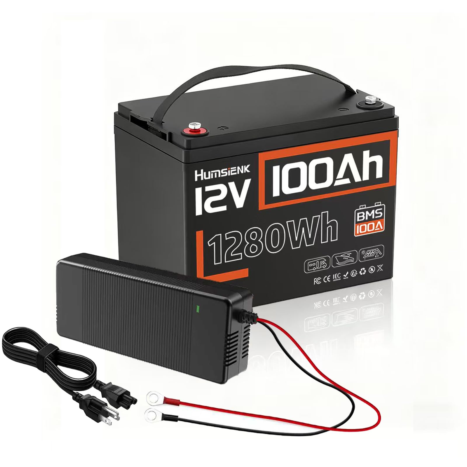 12V 100Ah LiFePO4 Battery Group 24-100A BMS with Low Temp Cutoff | 15000+ Deep Cycles for RV Solar Marine | Off-Grid Backup Power Rechargeable Lithium Iron Phosphate Battery, Incl. 14.6V 20A Charger