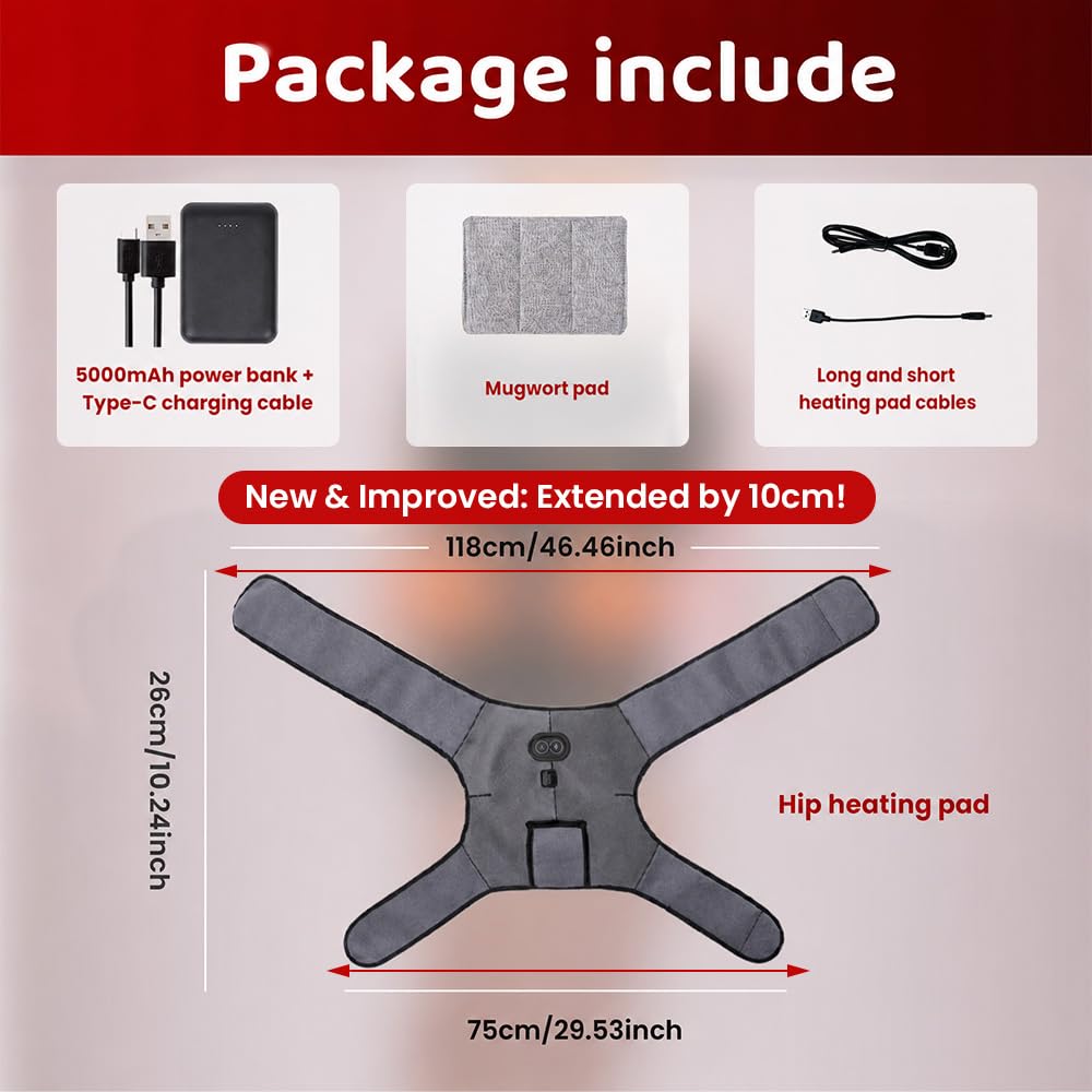 Coussin chauffant sans fil pour soulager la douleur sciatique, 3 niveaux de chaleur, coussin chauffant pour les hanches avec 6 modes de massage par vibration, enveloppe chauffante avec batterie
