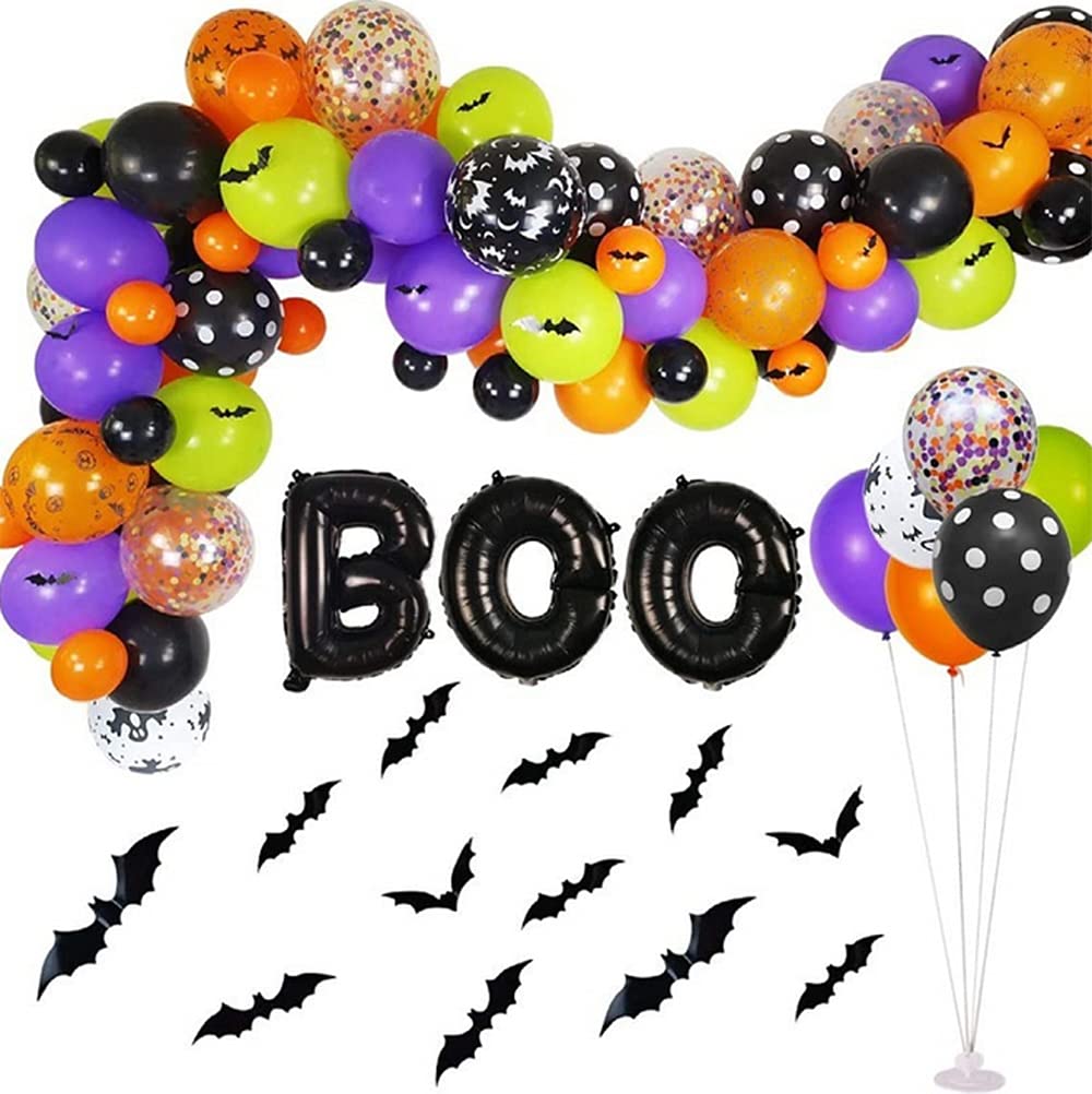 Bluedream 111Pieces Halloween balloons decoration 3D bat ghost festival party background wall decoration supplies