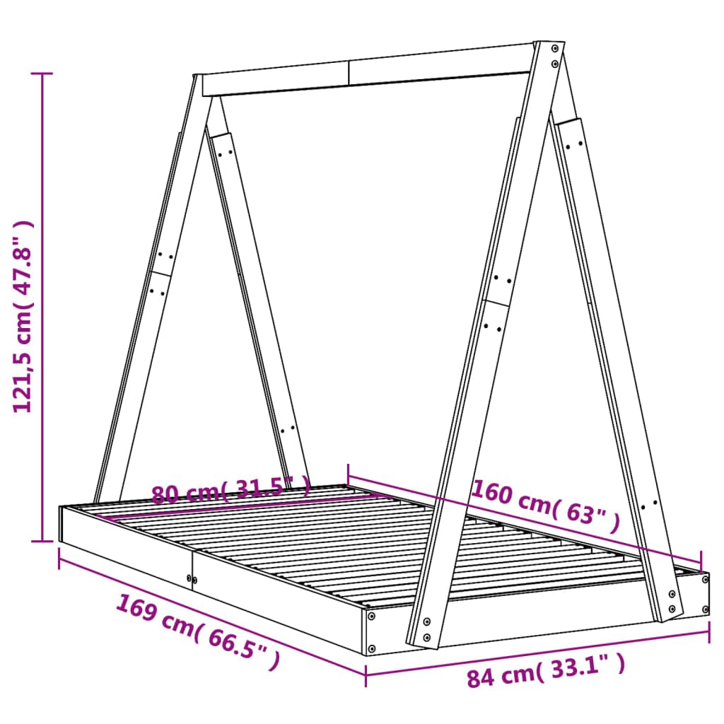VidaXL Tipi-Kinderbett Aus Massivholz – Hausbett Für Kleinkinder Ab 4 Jahren, 80x160 Cm (Schwarz)