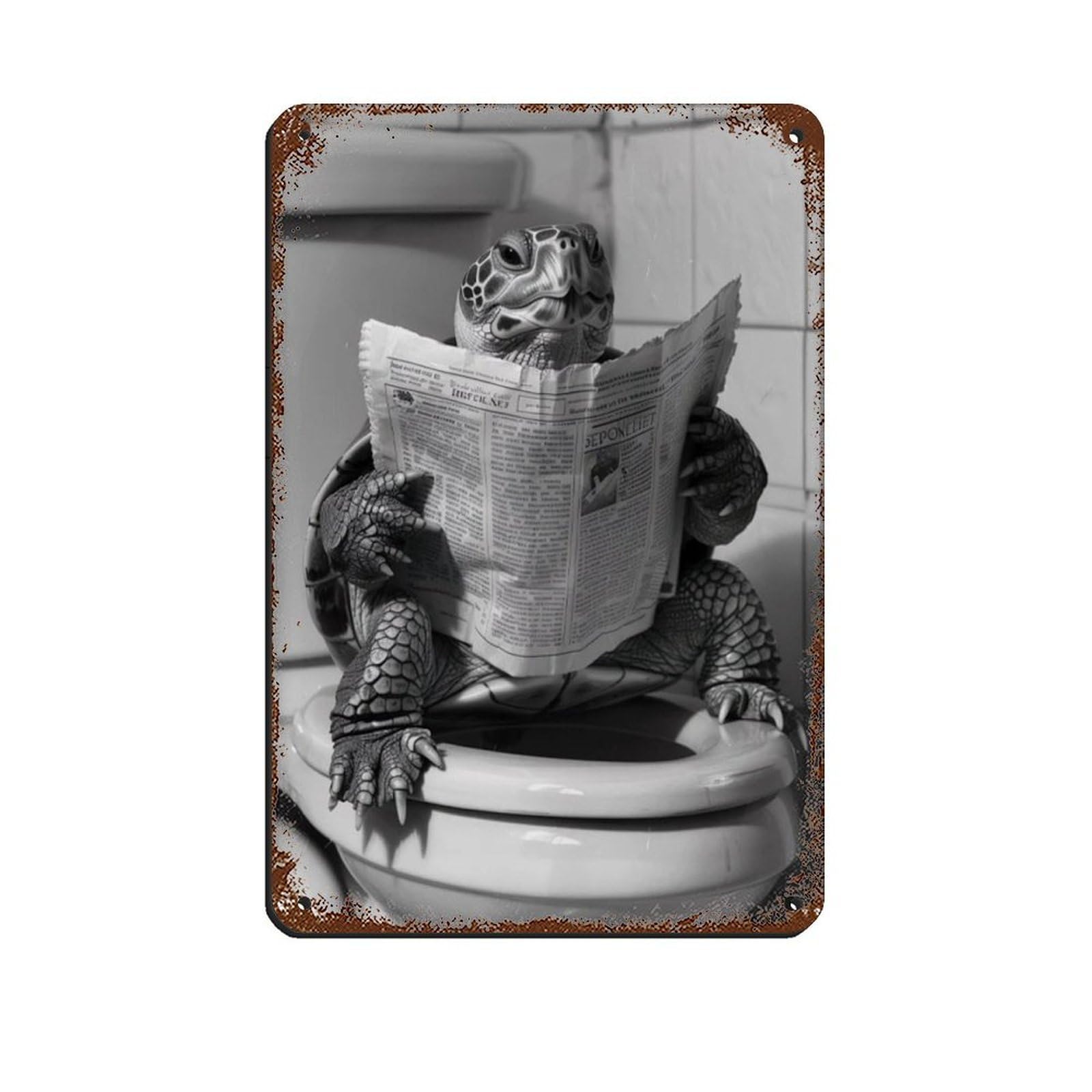 Lxwnze 20L X 30W Cm Turtle Sitting On The Toilet Reading A Newspaper Tin Sign Vintage Metal Pub Club Cafe Bar Home Wall Art Decoration Poster Retro 8X12inch(20X30cm)