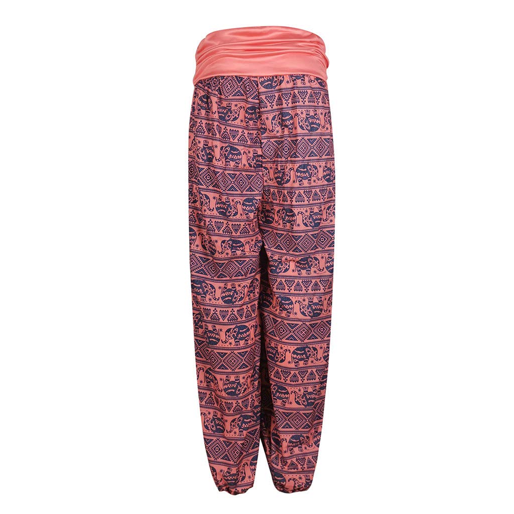Generisch Pantalon sarouel pour femme - Pantalon bombé - Motif bohème - Taille haute - Taille élastique - Pantalon de yoga ample - Pantalon d'été aéré - Pantalon de yoga décontracté - Pantalon de