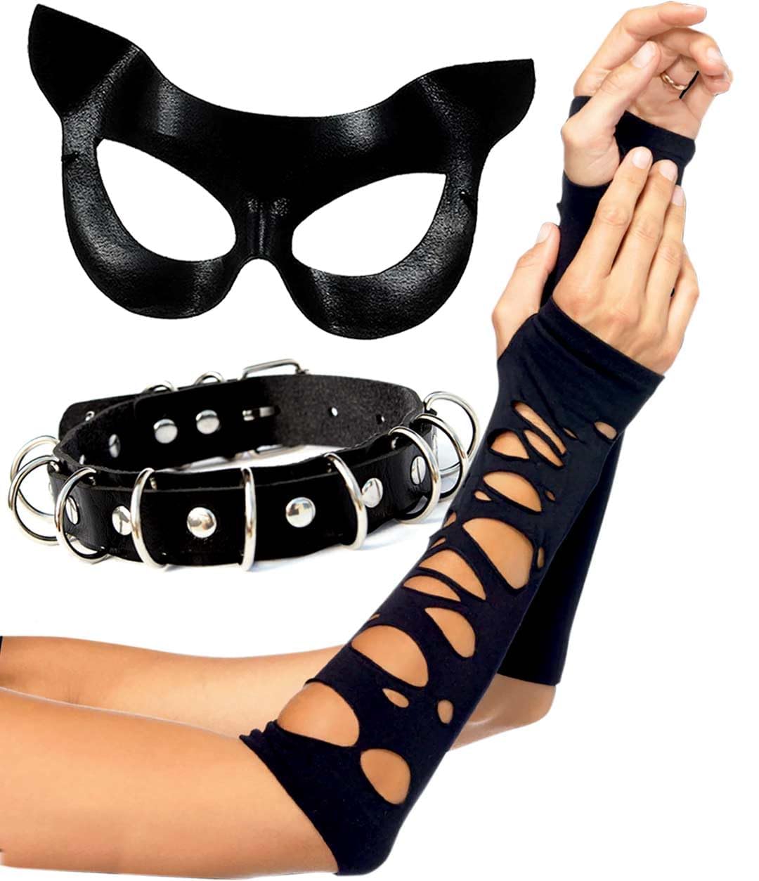 Disfraz de Gato Accesorios,Disfraz de Gato para Mujer,Kit Disfraz Gata Accesorios Mujer Collar Máscara Guantes Mujer Niñas para Cosplay Disfraz de Halloween Carnaval para Mujeres