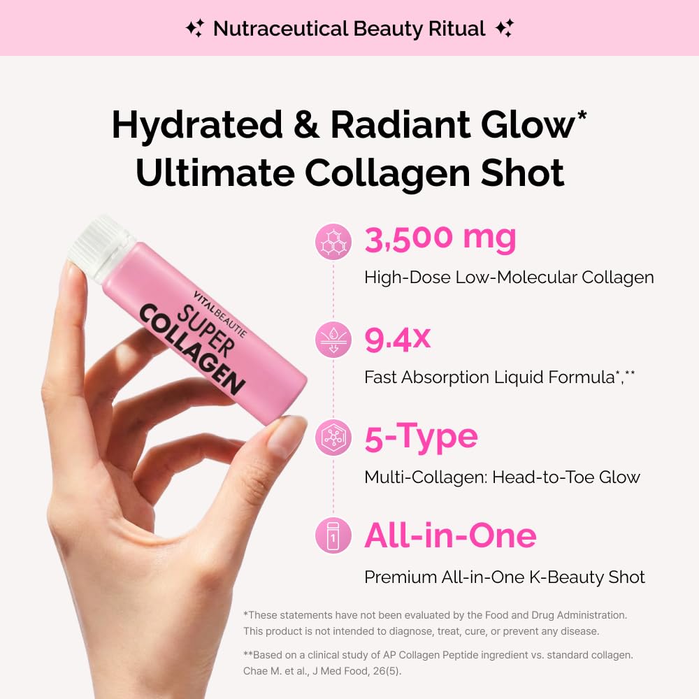 VITALBEAUTIE Super Collagen Drink – 3,500mg Low‑Molecular Fish Collagen (5 Types) – K‑Beauty Liquid Beauty Ampoules, Mixed Berry Flavor (Naturally & Artificially Flavored) – 14 x 25 mL — Amazon image 2