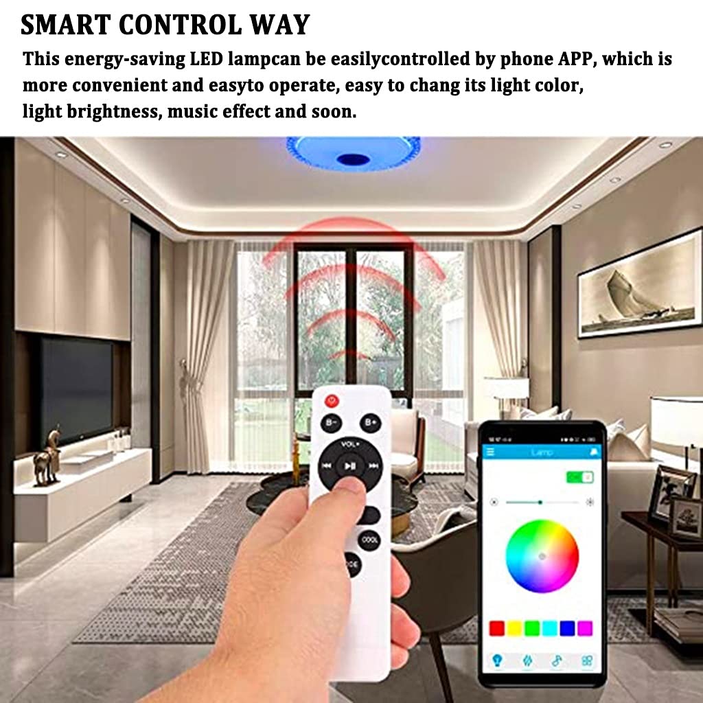 Plafoniera LED Crystal Music con Altoparlante Bluetooth, App Intelligente e Telecomando, Lampadario Che Cambia Colore per Bagno, Soggiorno, Cucina