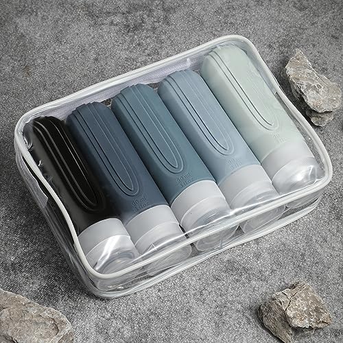 Image of Travel Bottles for Toiletries, 5 Pack TSA Approved Travel Size Containers, 3oz Leak Proof Refillable Travel Accessories for Shampoo Conditioner, BPA Free Travel Bottles with Toiletry Bag