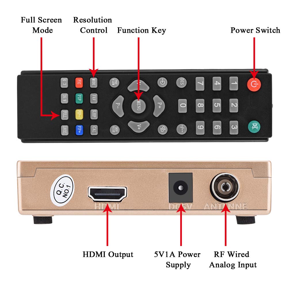 ASHATA RF-zu-HDMI-Koaxial-Konverter-Box, All-Standard-RF-zu-HDMI-Konverter-Analog-TV-Empfänger-Adapter mit Fernbedienung(EU)
