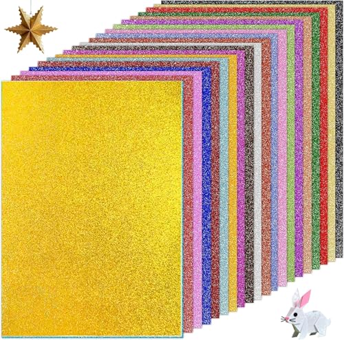 50 Piezas Cartulinas A4 Colores, Papel con Purpurina A4, 20 Color...