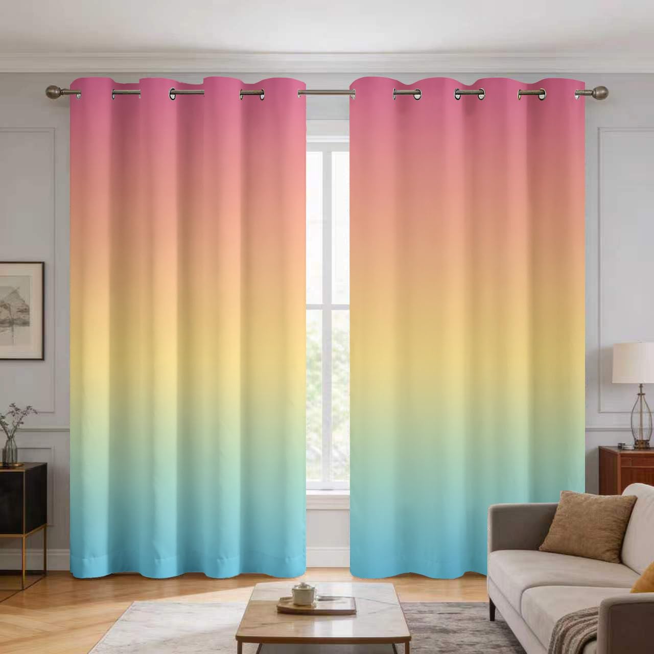 Rainbow Ombre Curtains 66 X 90 Decor 2 Panels