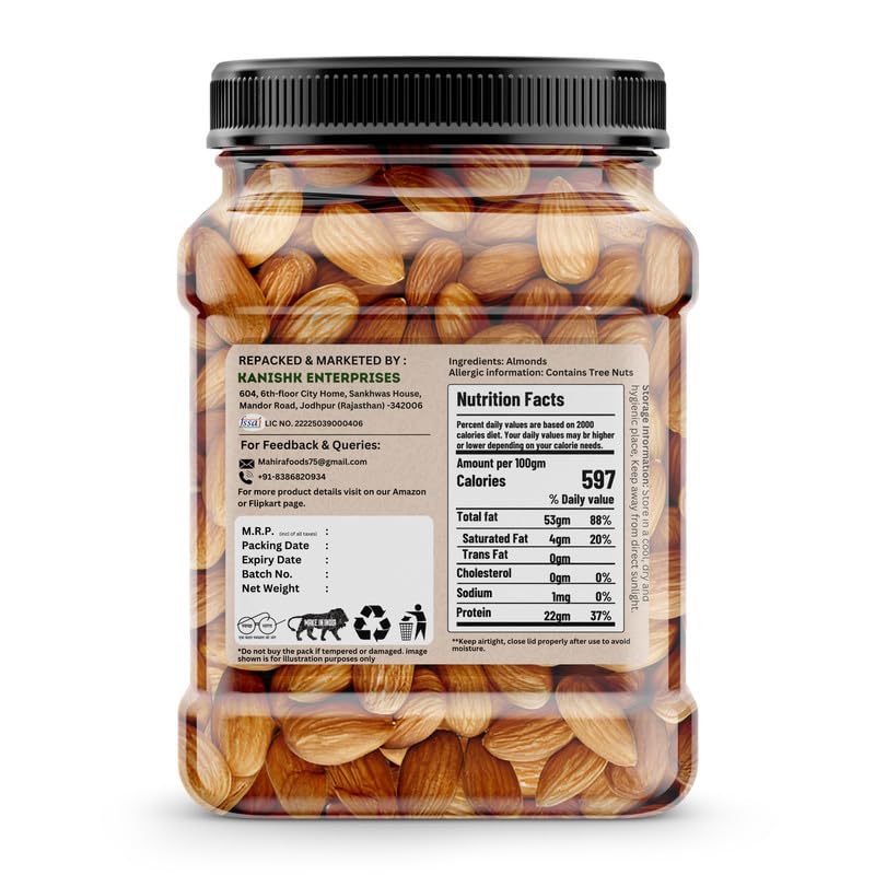 Image of MAHIRA HUB California Almonds 400gm Raw, Fresh & Crunchy | High Protein, Vegan & Gluten-Free | Natural Healthy Dry Fruits for Snacking, Cooking & Baking