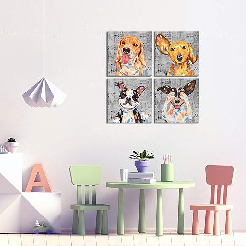 Miniatura 3 de LoveHouse Divertida pintura de perro, arte de pared de lindos cachorros, imágenes de animales, impresión en lienzo, galería envuelta para niños,