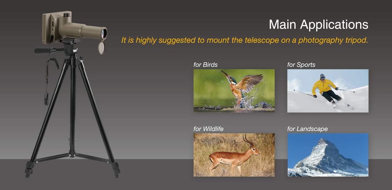 Vividia SS-550 Digital LCD Spotting Scope Telescope 1-50x with 5" Screen 1080P Video 14MP Picture Capture and 35mm Lens for Distance 3000ft/1000m