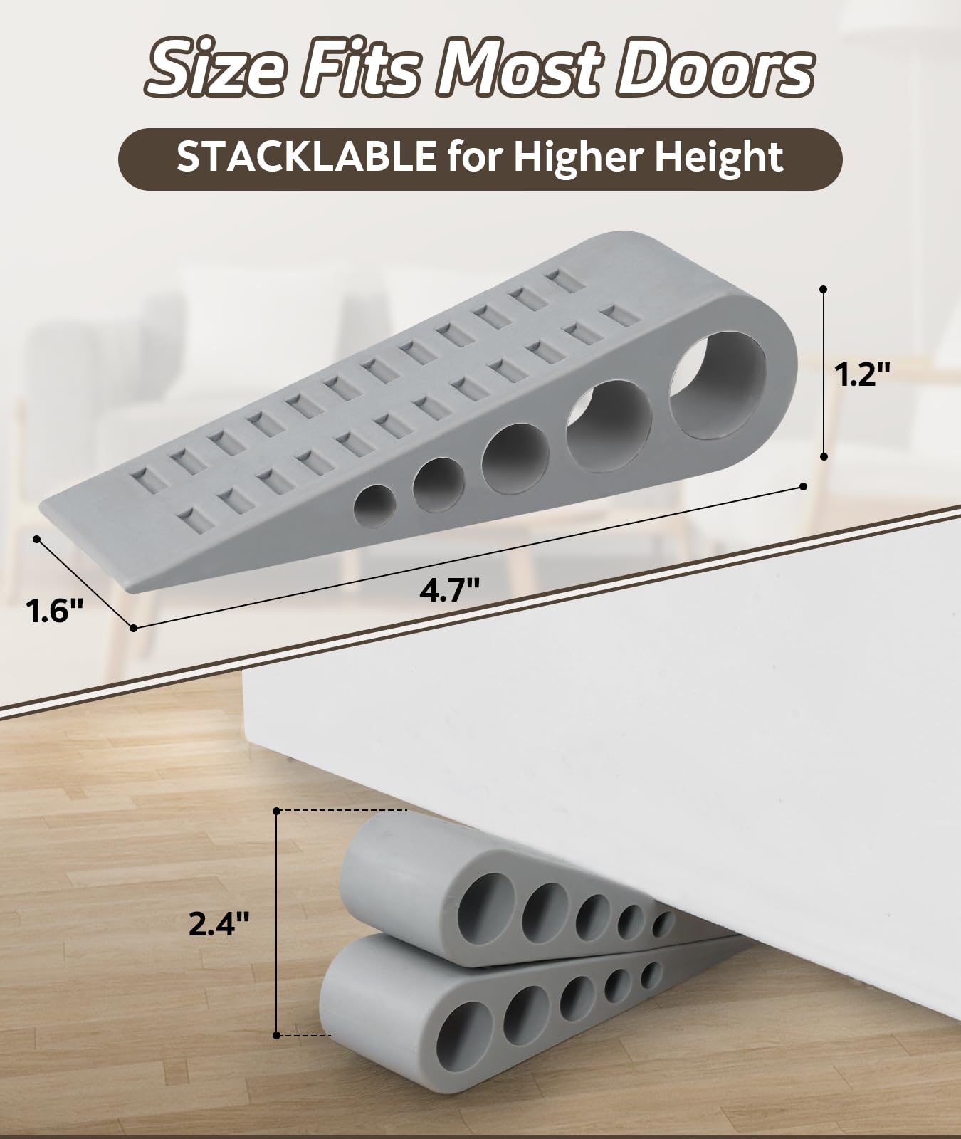 Door Stoppers for Bottom of Door - Rubber Door Stopper Wedge Non-Slip, Door Stop for Home/Office (6 Pack, Gray)