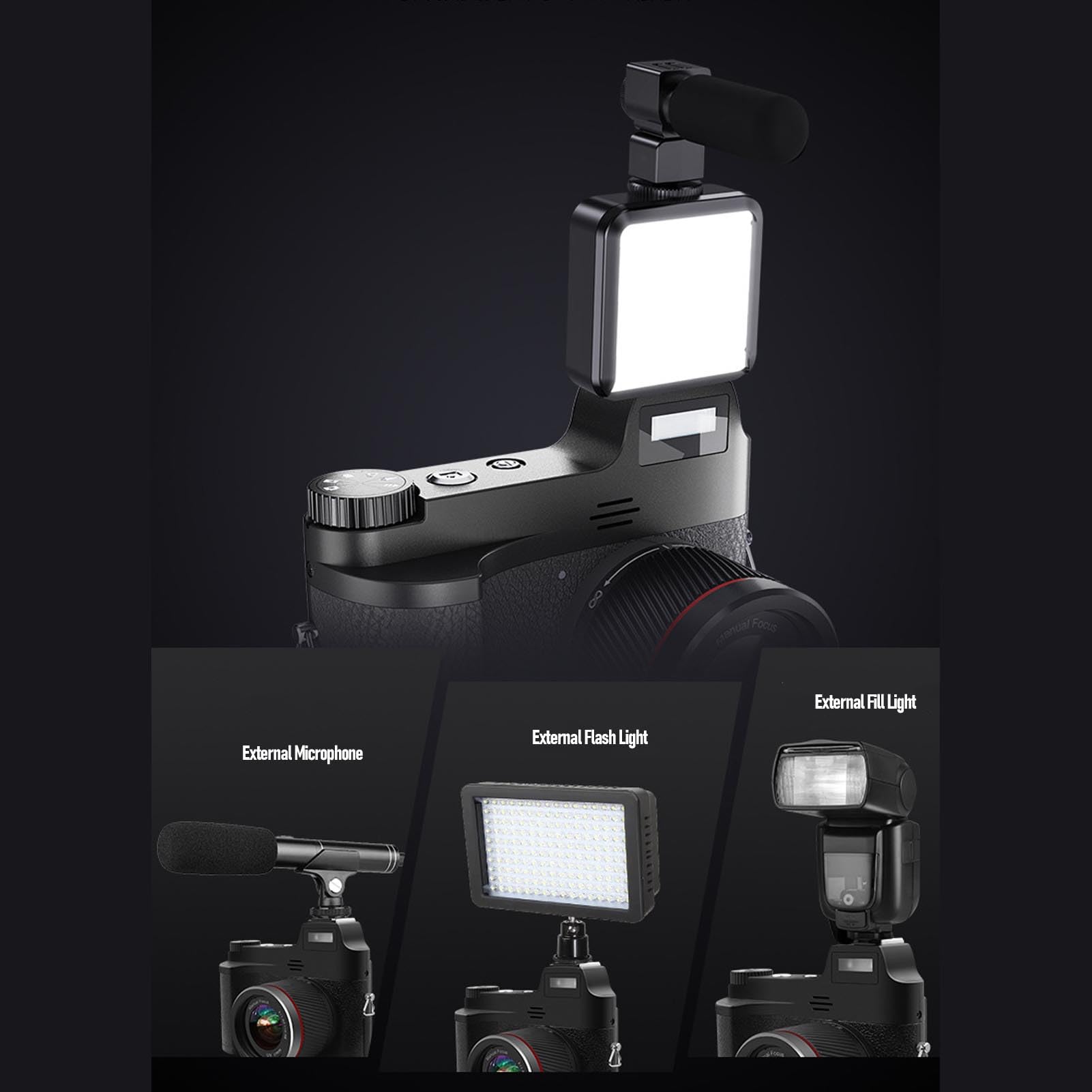 Zunate Fotocamera Digitale Mirrorless, Fotocamera Macro Fotografica Video 4K 48MP con Zoom Digitale 18x, Schermo LCD da 3 Pollici, Fotografia a Tempo, per la Famiglia di Viaggi