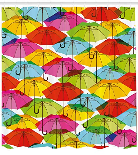 ABAKUHAUS Modern Shower Curtain, Colorful Umbrella in Vibrant Tones Abstract Rain Themed Display - Image 2