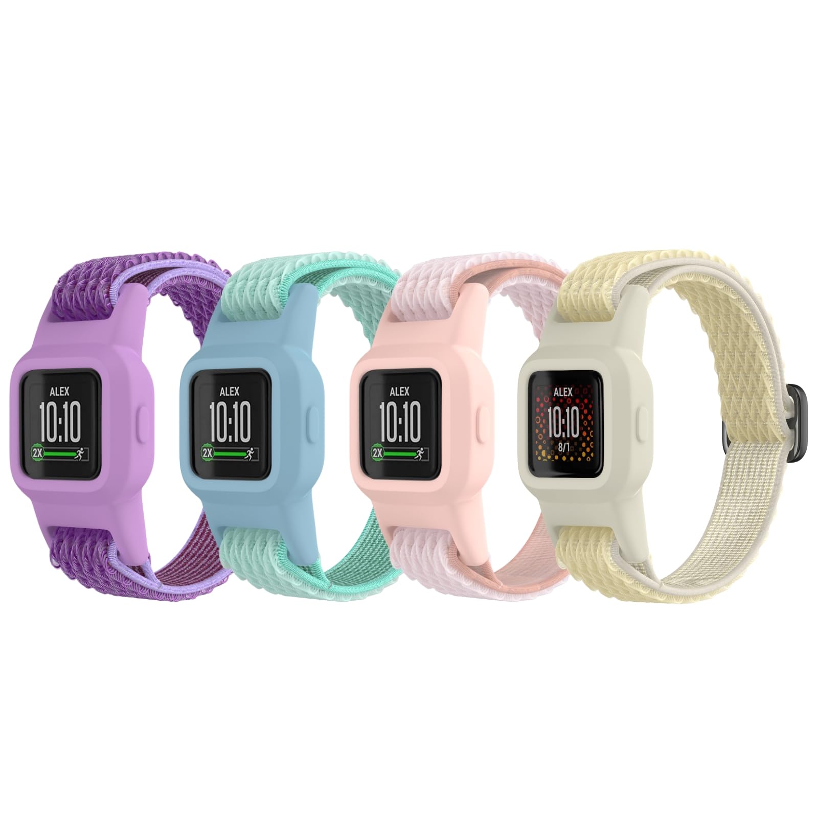 ESeekGo Elastic Bands Compatible with Garmin Vivofit Jr 3 Bands for Kids, Colorful Nylon Stretchy Straps with Protective Case Adjustable Replacement