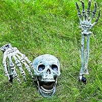 Eyglajdd 3 Stück Halloween Deko Skelett Spieße mit Armen and Totenkopf, Gruselige Grabdekoration für Garten, Grabschmuck mit vergrabenen Schädeln & Händen, Outdoor Spieße für Gräber Partys
