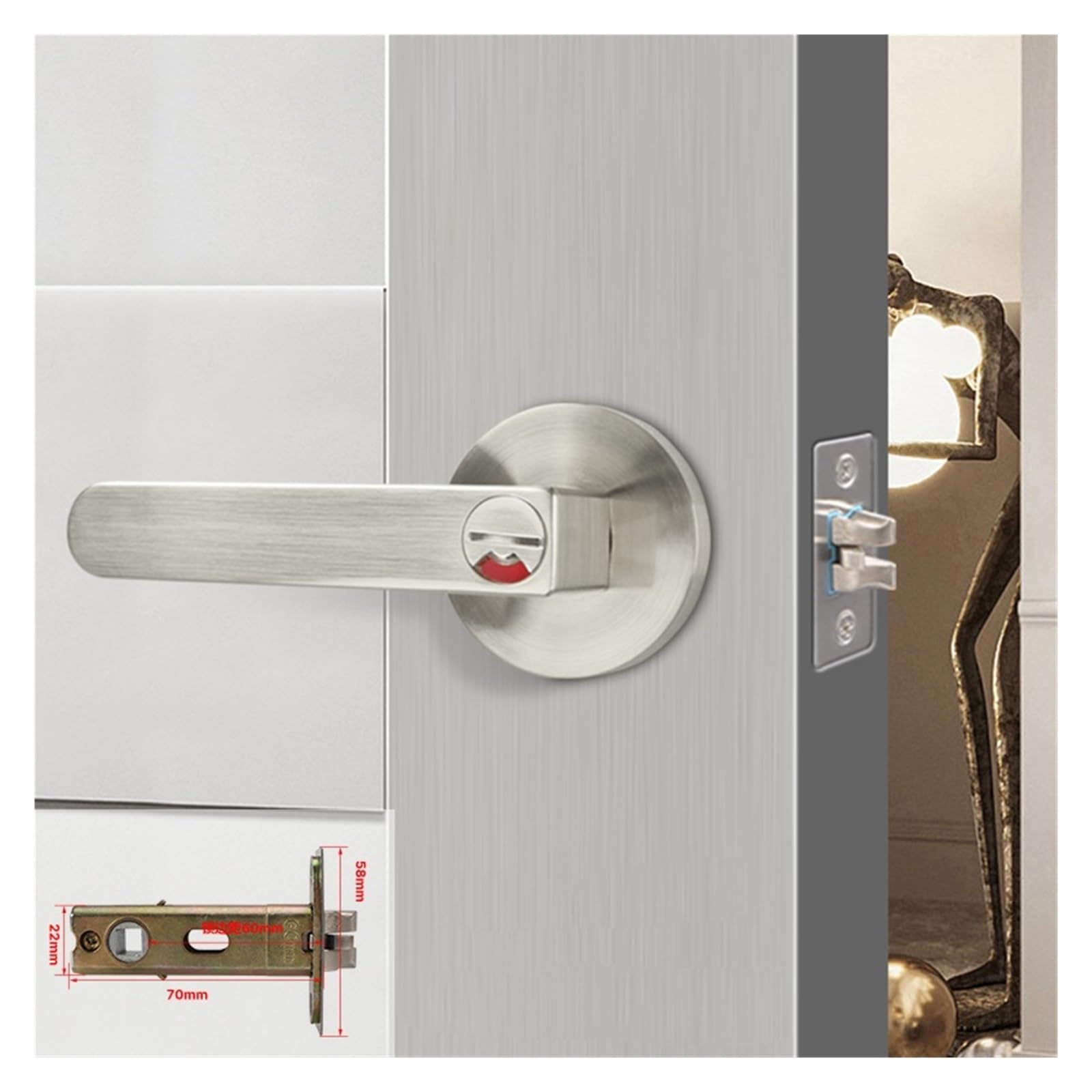 Serrure sphérique argent de style moderne pour porte de salle de bain en bois