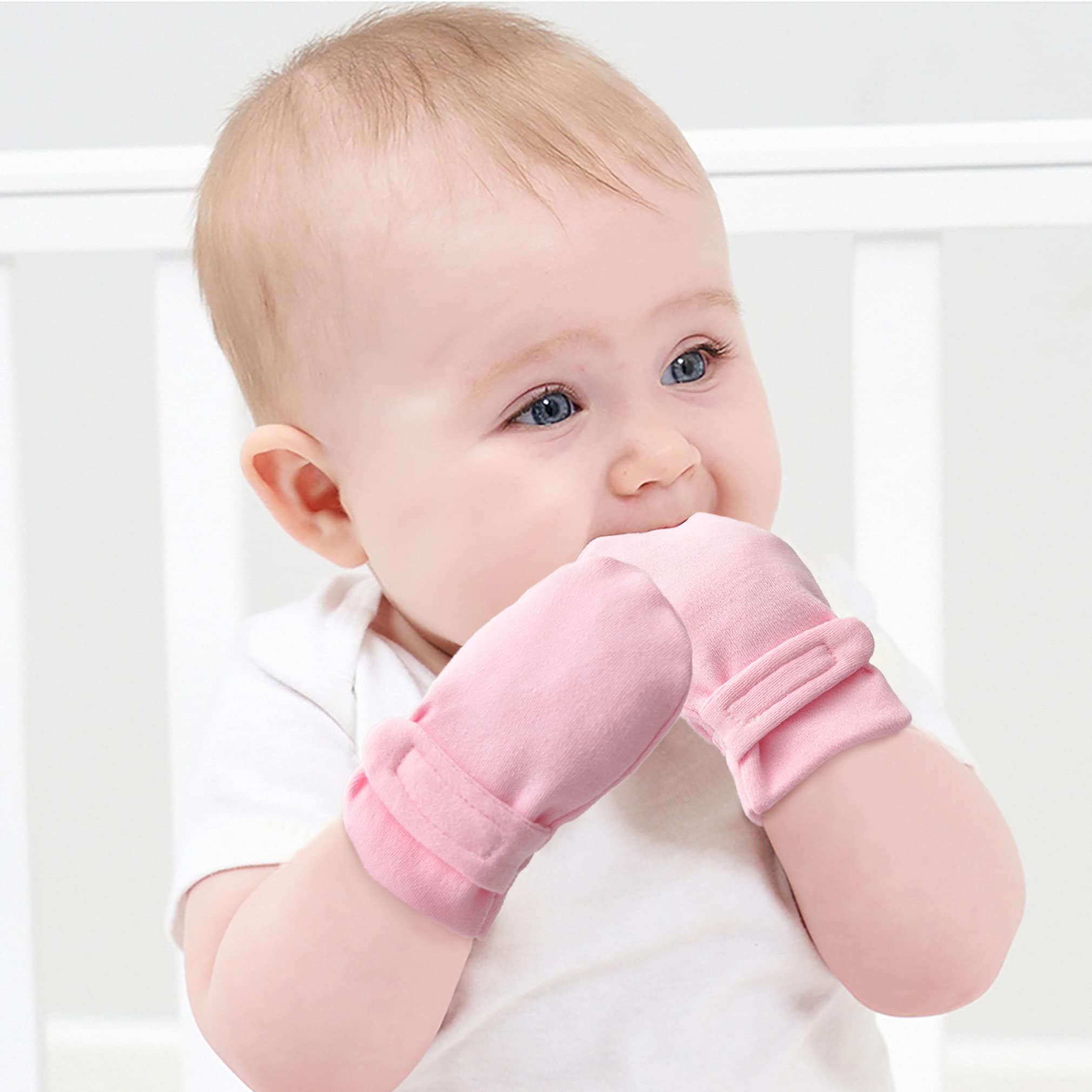Manoplas para recién nacidos sin rasguños,100% algodón transpirable,Guantes ajustables para niños y niñas, rosa/rosa, rojo , 0-3 meses