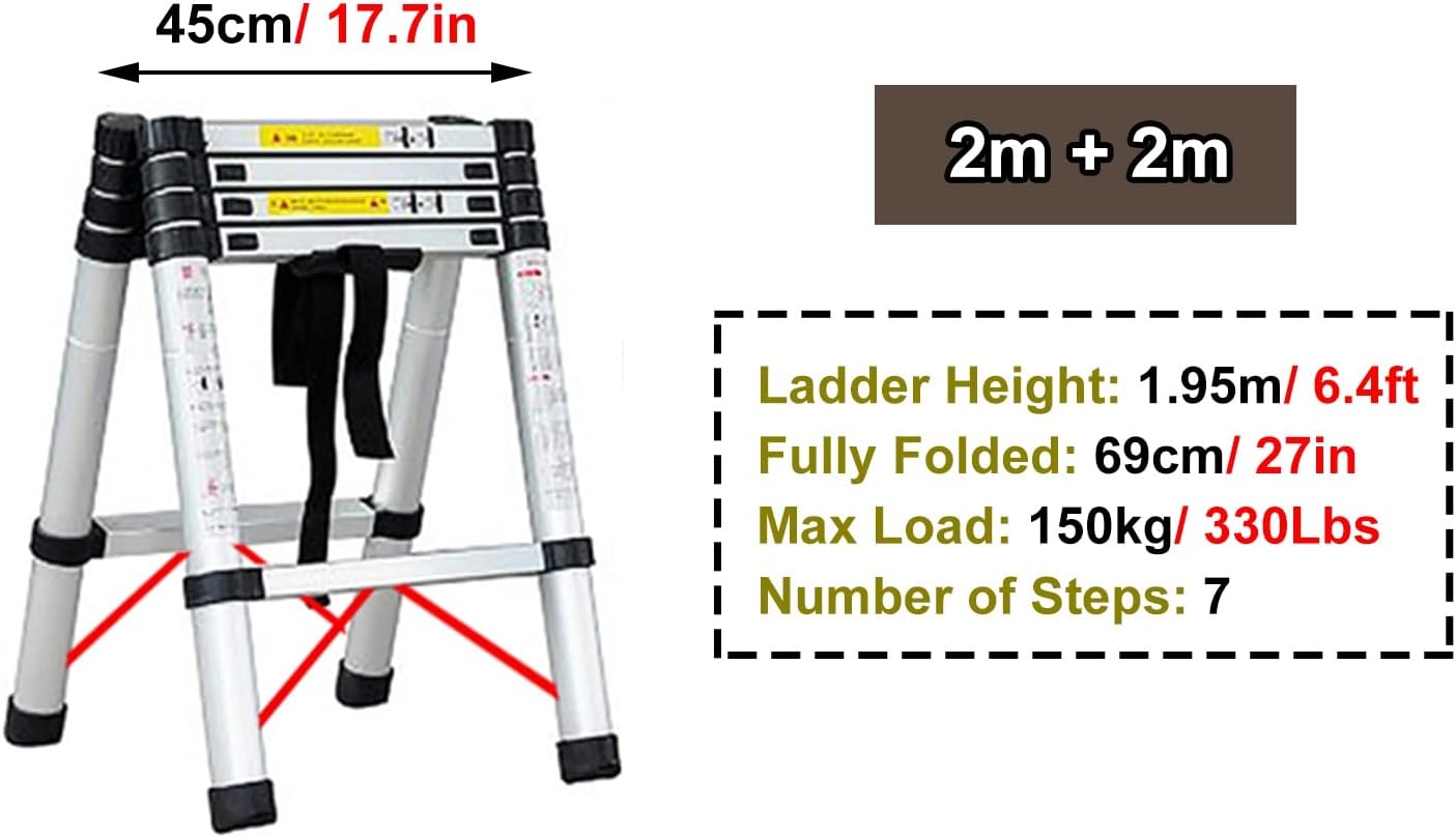 Telescopic Ladder Retraction Collapsible Ladder, Stable Anti-Slip Industrial-Grade Retractable Ladder, Extension Ladders for Roofing Business/Courtyard