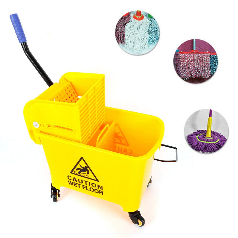 Carro de limpieza, 20 L, cubo de limpieza para fregona y escurridor, 63 x 27 x 67 cm