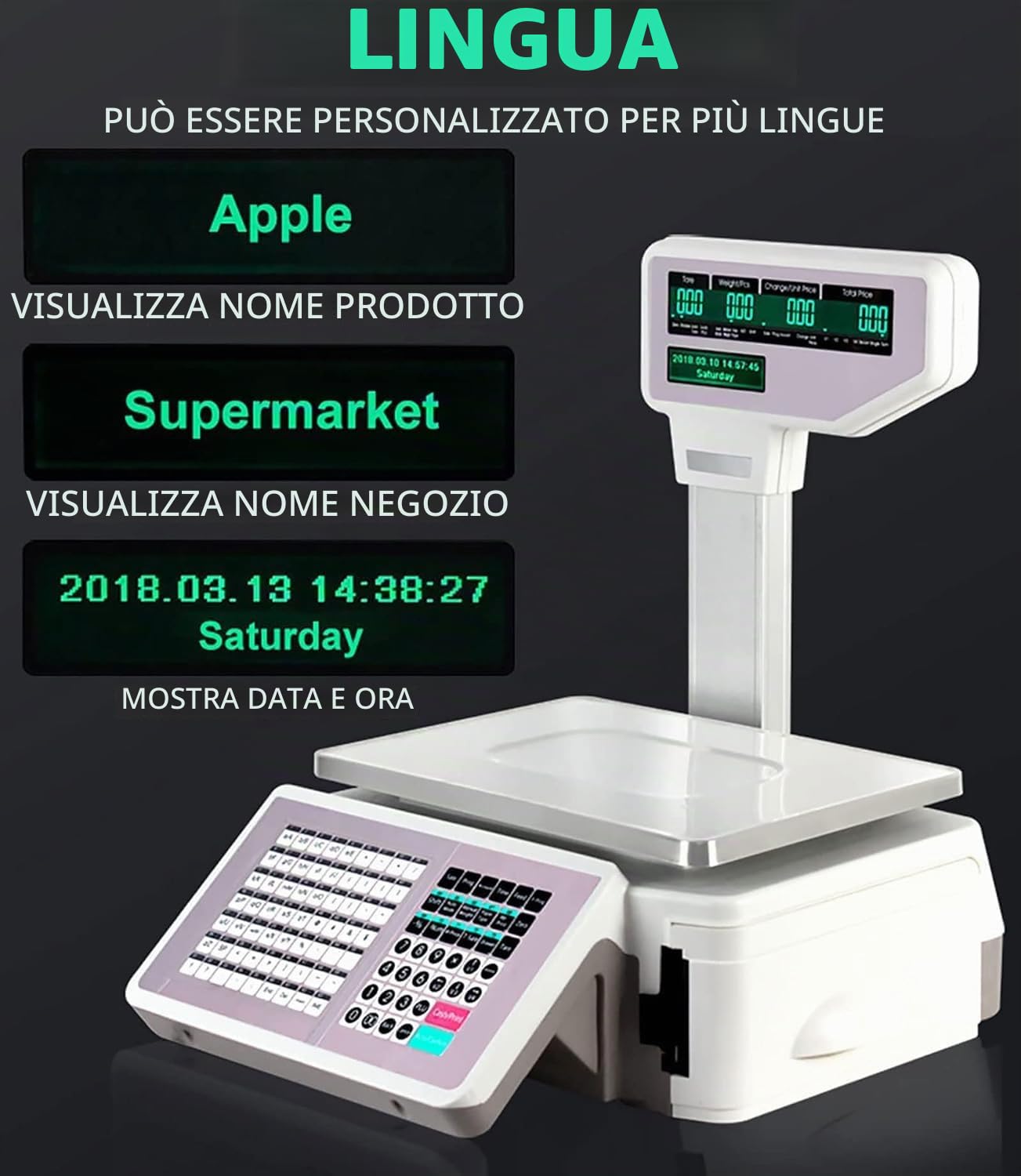 Bilancia Digitale Per Codici A Barre Con Stampante Per Etichette E Ricevute - Doppio Display - Tasti Di Scelta Rapida - Ideale Per Supermercati/negozi Al Dettaglio/magazzini - Bilance Per Stampa Di Et