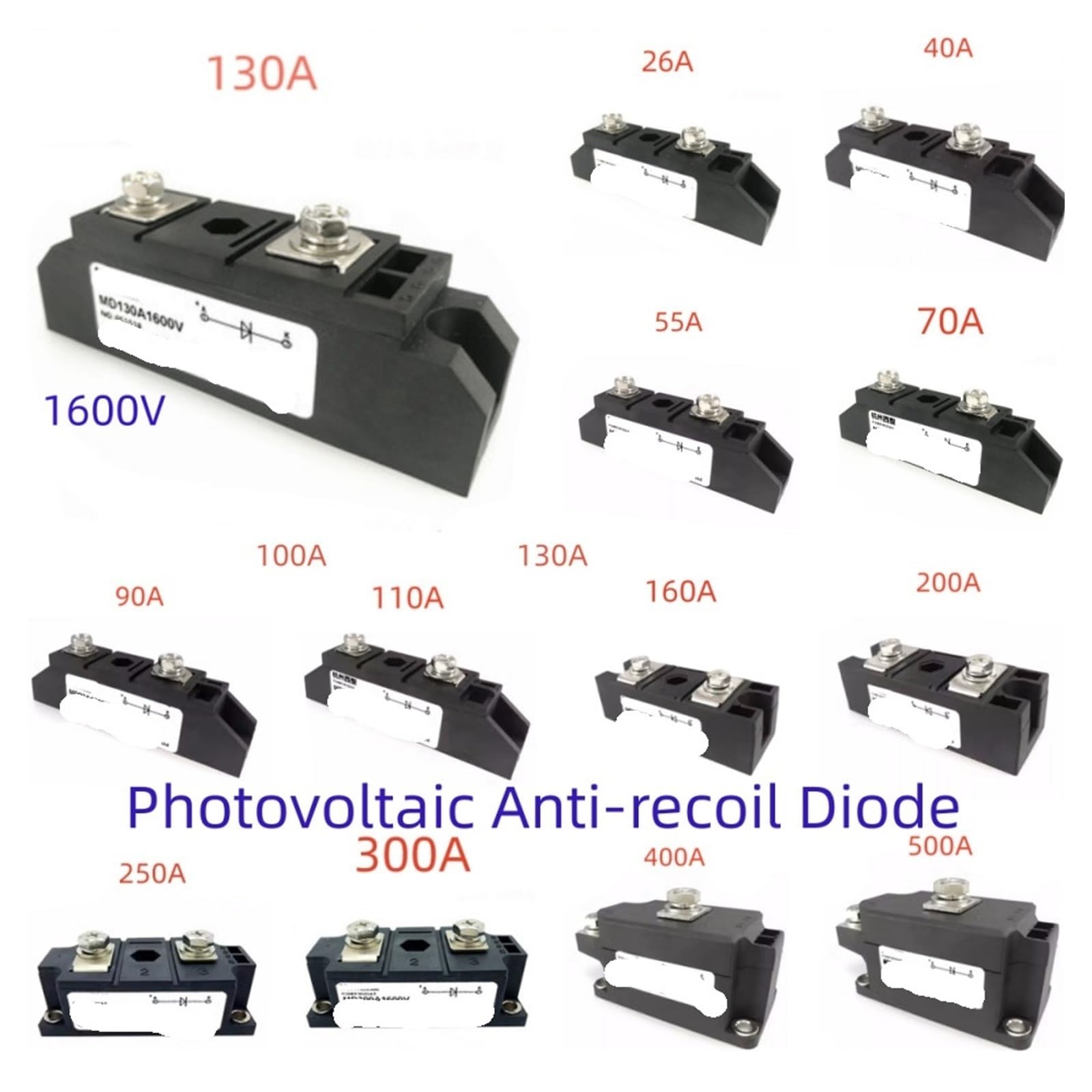 MD90A-16 Diodo fotovoltaico antiretroceso 26A a 500A 100A 1600V Diodo 40A 55A 70A 90A 200A 300A 400A 500A 160A 130A 110A 250A (130A)