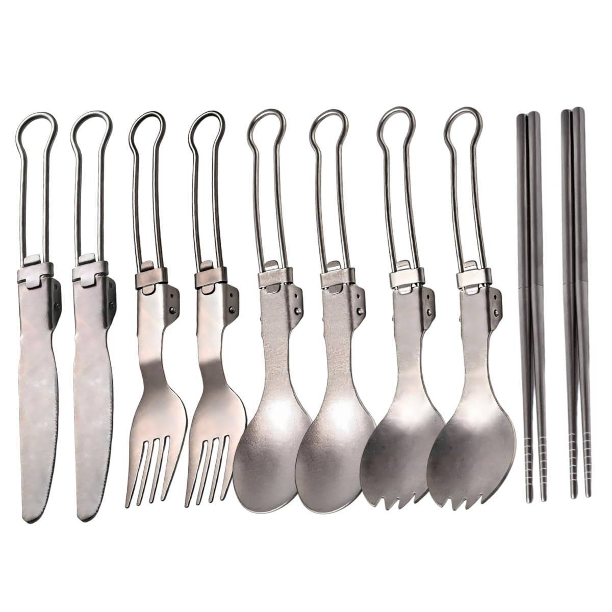 Besteck Set Faltbar Tragbar Aus Reinem Titan 2 Sets | Camping Picknick Reiseverpflegung Messer Löffel Gabeln Essstäbchen