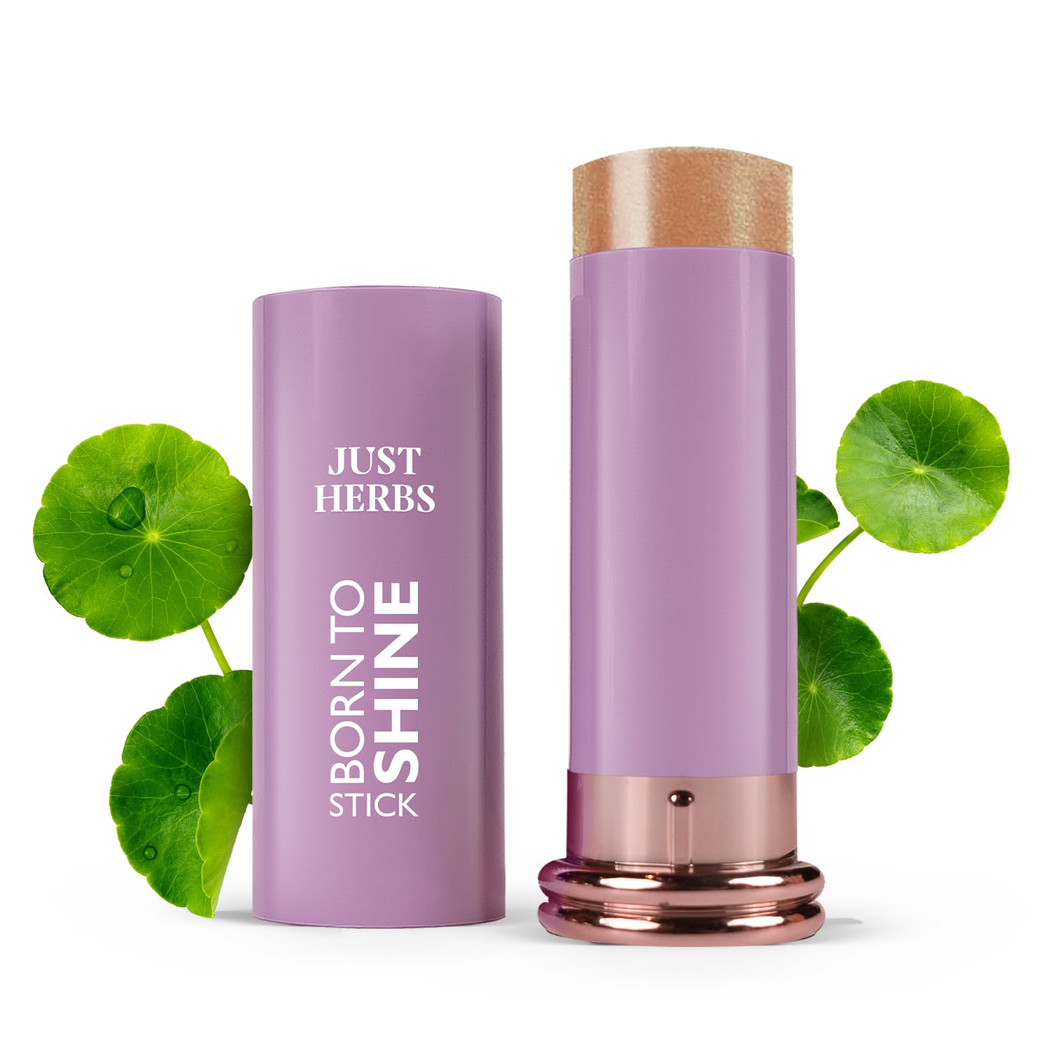 Just Herbs Born To Shine Shimmery Champagne Showers Smooth | Portable | Moisturises & Hydrates infused with Shea Butter and Cica Single Stroke All Day Long Highlighter for Women 14g-image-4
