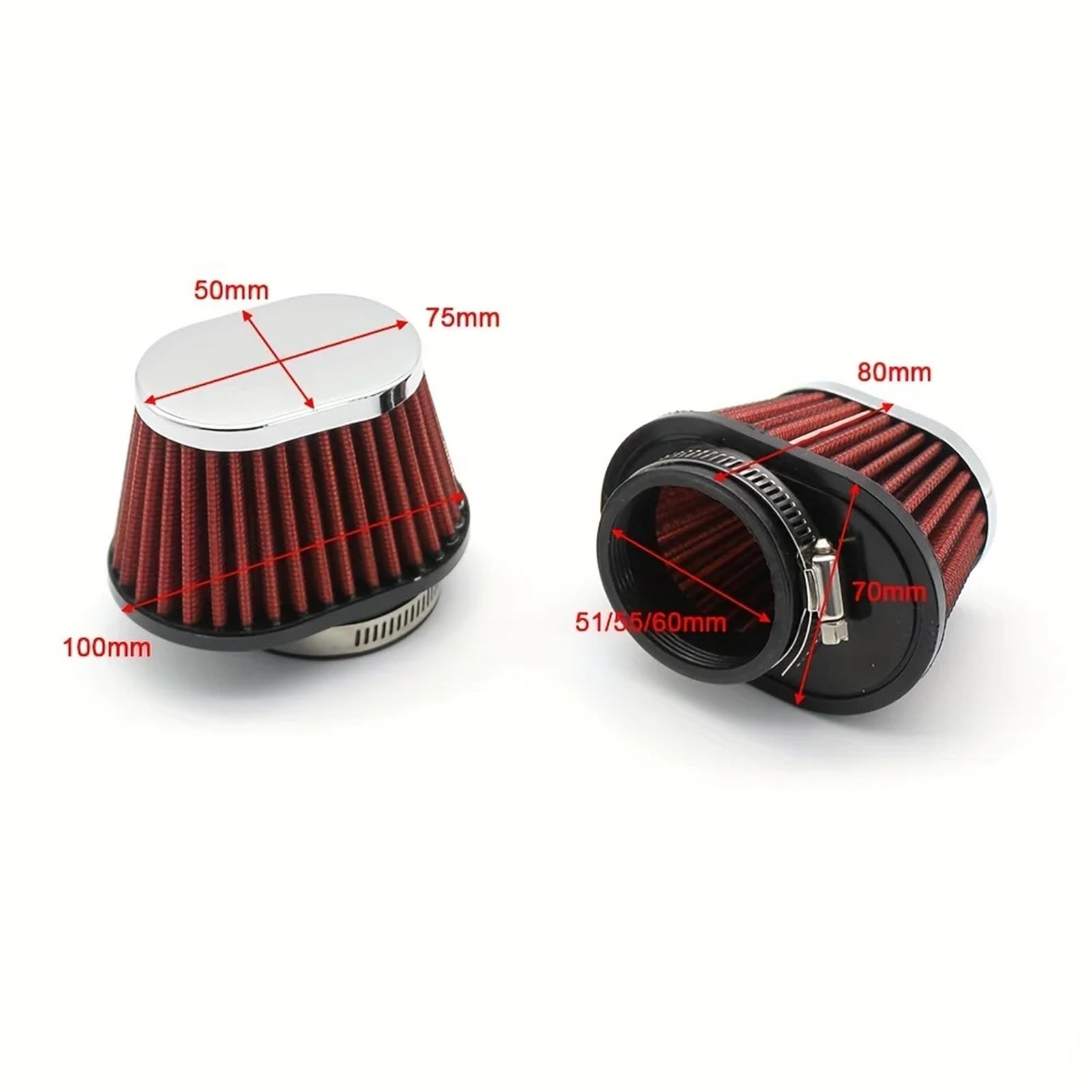 filtr powietrza zamienny Pasuje do motocykla uniwersalny czerwony stożek filtra powietrza 50-60mm wlot zimnego powietrza(Black 55mm)