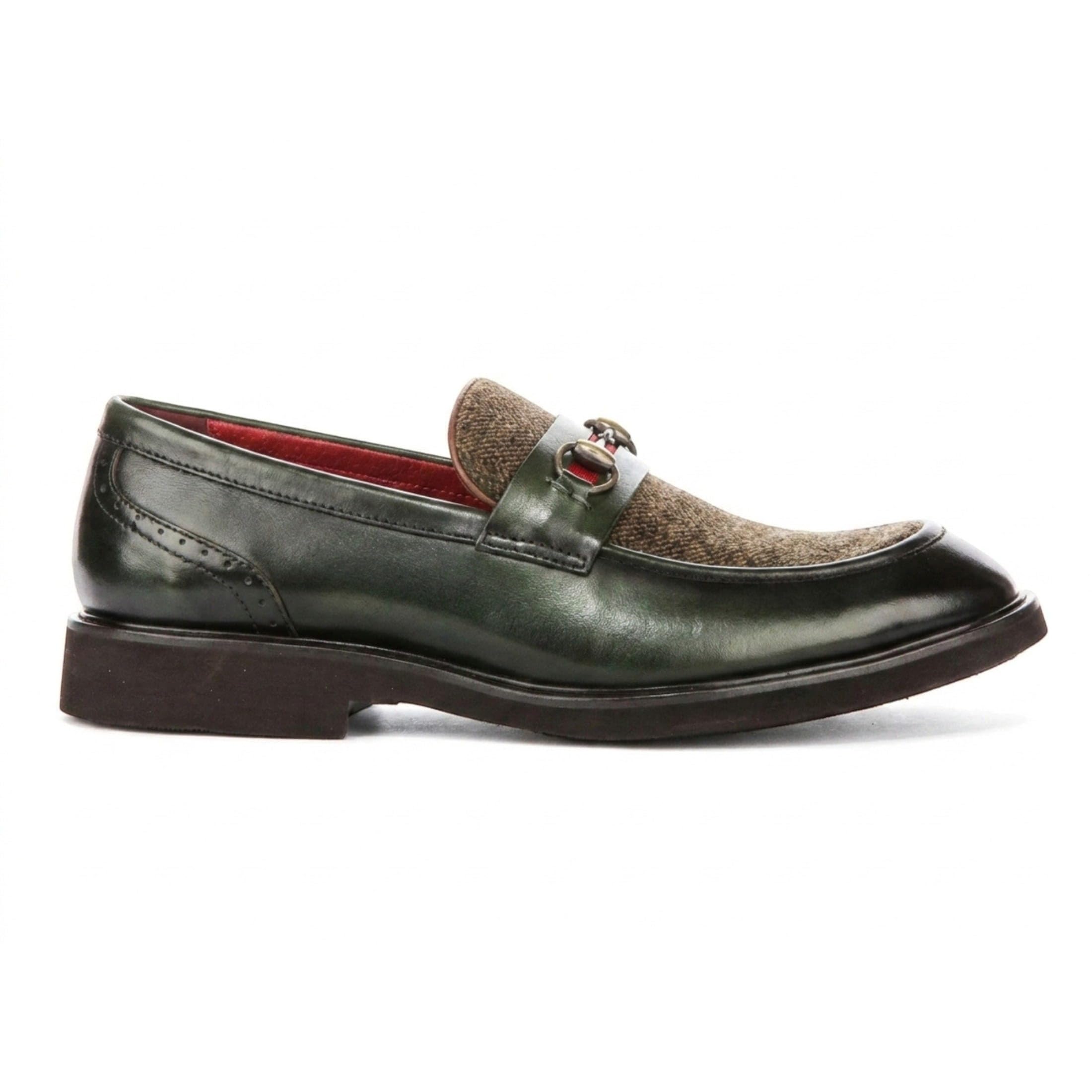 Mocassini da Uomo Justin Reess Tristian in Pelle con Motivo a Spina di Pesce e Tweed, Scarpe Formali e Casual.