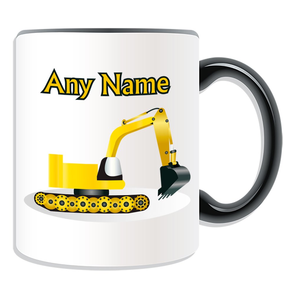 Unigift Black Personalised Gift - Tracked Excavator Mug (Transport Design Theme, Colour Options) - Any Name / Message On Your Unique - Driver Digger Heavy Vehicle Automobile Truck Construction Road Worker Jcb Cat Mechanical Shovel Hgv