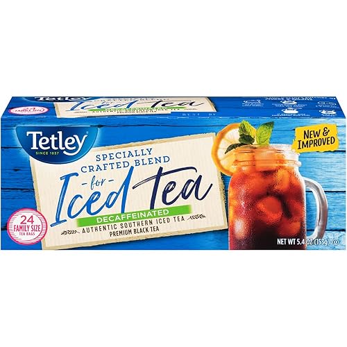 Tetley Té negro, mezcla de té helado descafeinado, tamaño familiar, el embalaje puede variar, 24 unidades (paquete de 6)