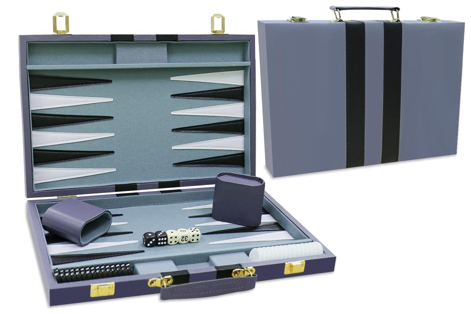 Backgammon Set - Classic Board Game with Premium Leather Case - Portable Travel Strategy Backgammon Game Set for Adults, Kids - Suitable as (15inch, Gray)