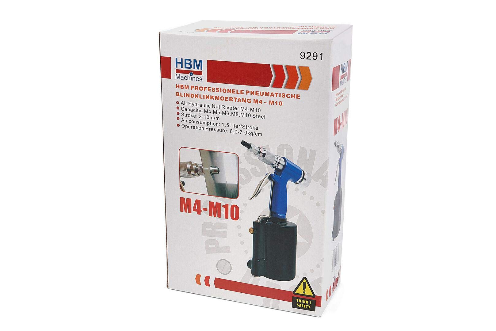 Pinza pneumatica professionale HBM per dadi per rivetti ciechi m4 - m10