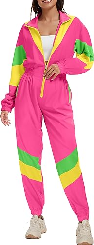 UOUA Traje de los años 80 para mujer, disfraz de una sola pieza, traje de entrenamiento de manga larga, ropa retro para fiestas