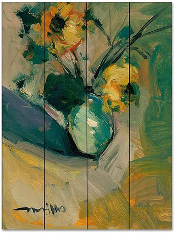 Artistic Home Gallery Sunflowers by Jose Trujillo Premium Solid Wood Pallet Art (16 in x 12 in, Ready to Hang)