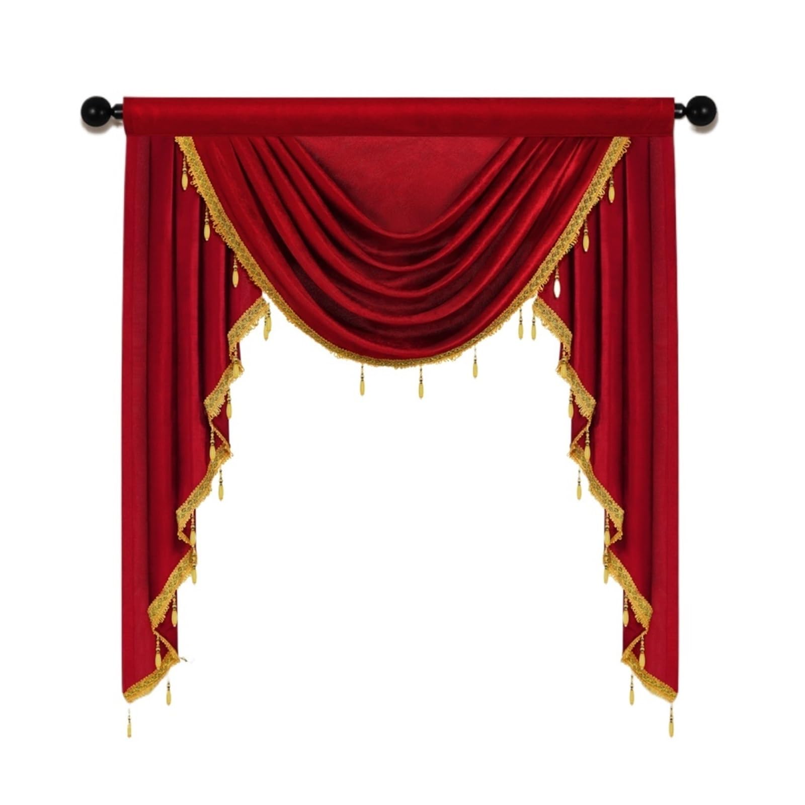SparklWLeaf Beaded Triangle Curtain 1 PC Waterfall Valance for the Living Room，Swag with Beads Design for Window Decor(Red)