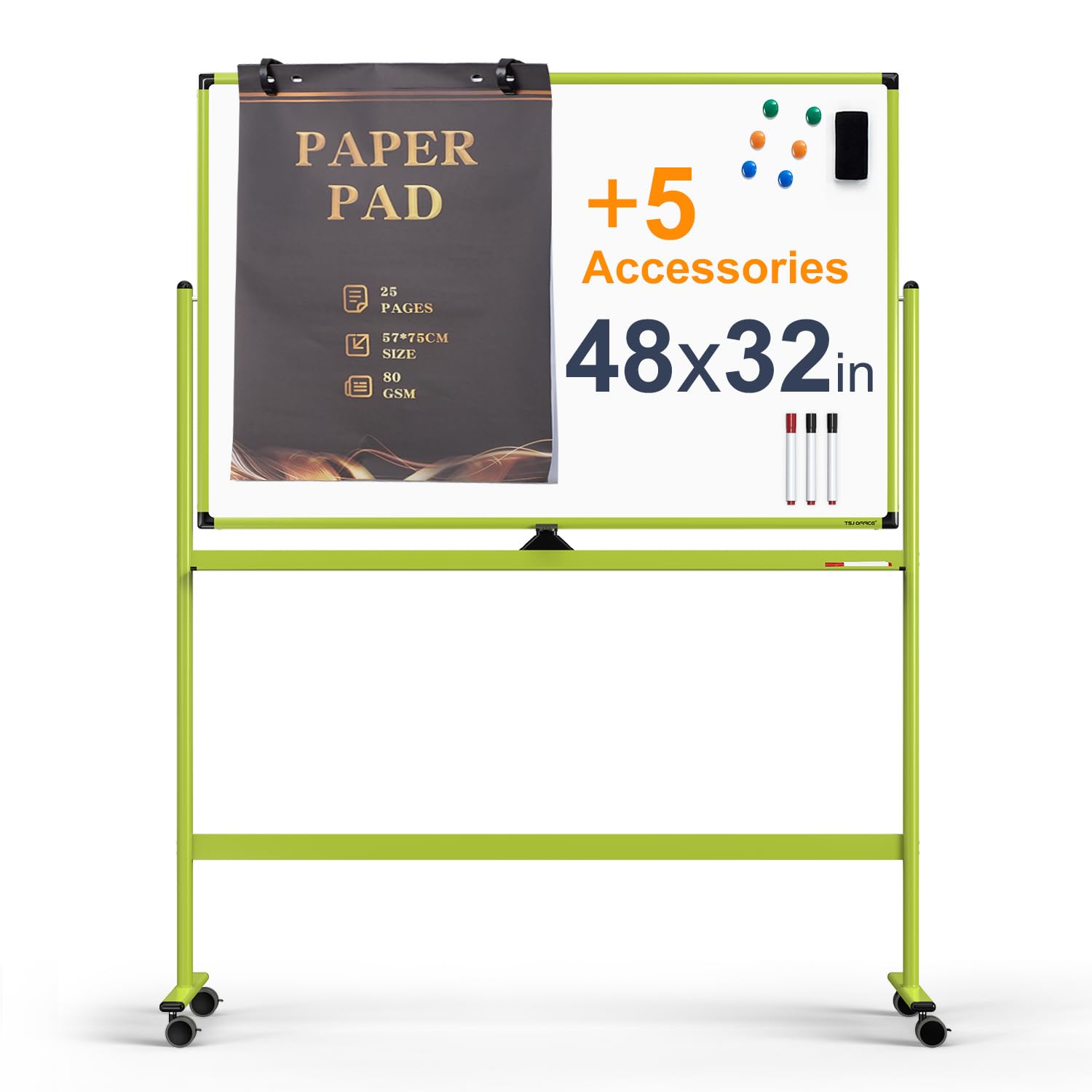 Large Dry-Erase Rolling Magnetic Whiteboard - 48 x 32 Inches Dry Erase Board with Stand Height Adjust Double Sides Mobile White Board Easel on Wheels with 25 Sheets Paper Pad Office, Home &amp; Classroom