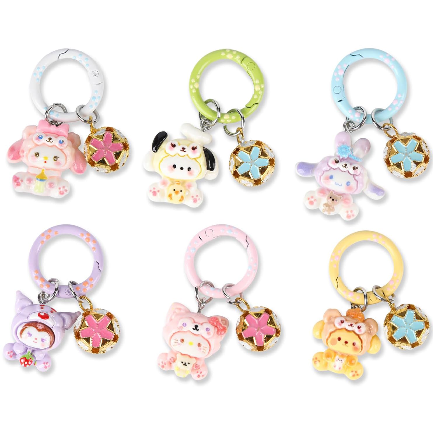 3Pcs Cute Keychain, Keychains for Girls, Aesthetic Keychain, Cartoon Figure Bell Bag Charm Set for Backpack and Friendship Gifts（Random Color）-image-2