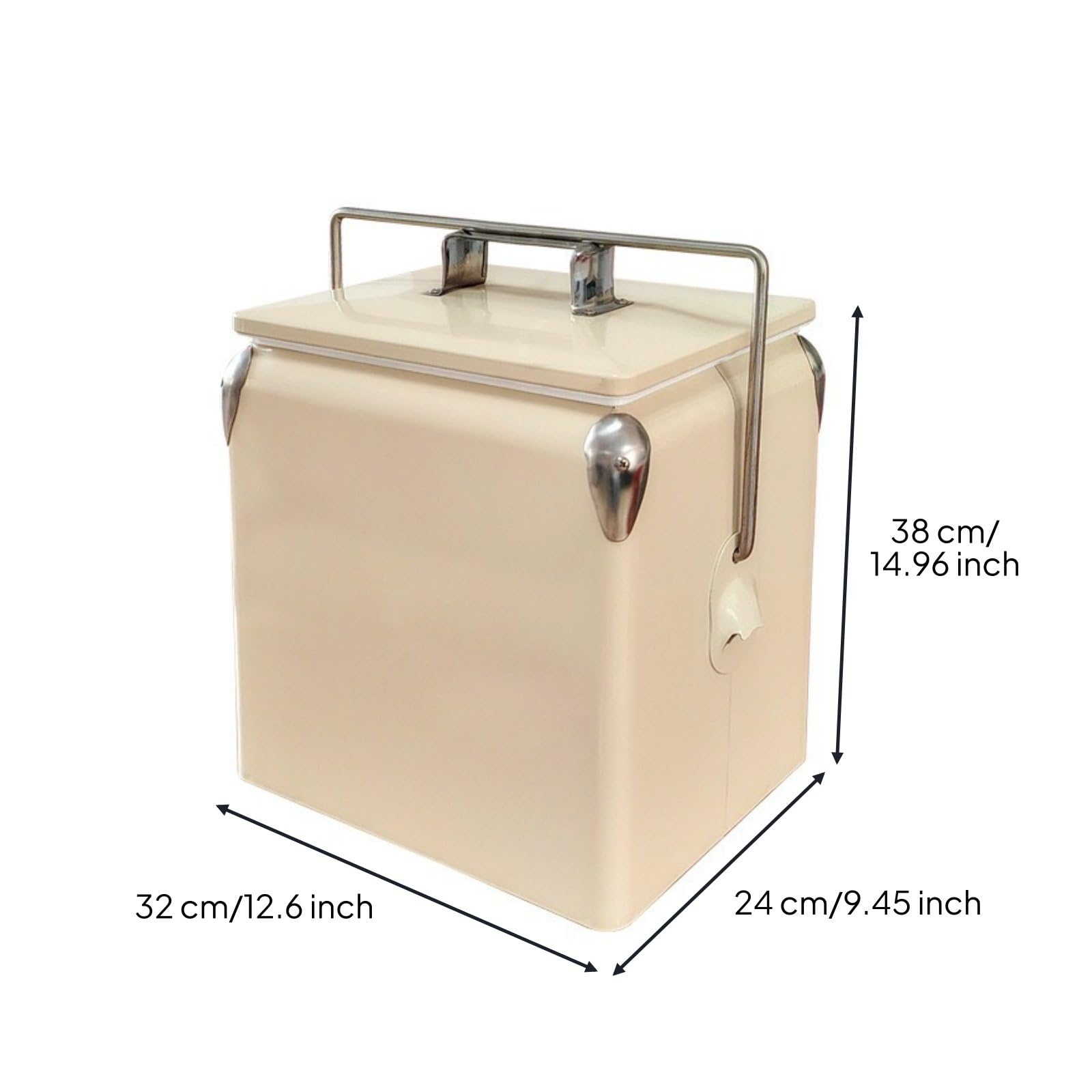 Frigorifero Portatile Borsa Termica Ghiacciaia Contenitore Isotermico in Metallo con Interno Isolato per Bevande Cassa Compatta Facile da Posizionare, Beige